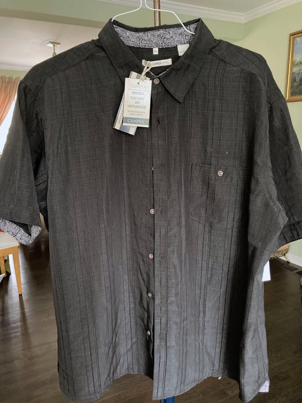 Moda Campia Mens Black Short Sleeve, Extra Extra Large, XXL, Button Down Shirt